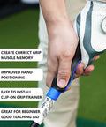 Grip Trainer For Right Hand Golfers Molded Training Aid on club showing correct hand position