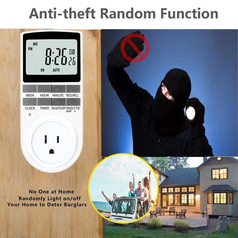 Indoor Digital Outlet Timer Plug With Countdown Delay On Off Switch, 7 Day 24 Hour Programmable Scheduling, Supports Up To 20 Weekly Timers, Great For Lamps, Appliances, And Home Automation