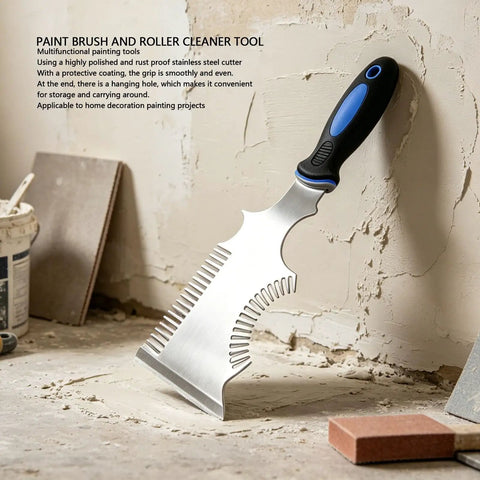 The Smooth Operator All In One Paint Brush And Roller Cleaning Tool With A Heavy Duty Paint Can Opener features a stainless steel blade and ergonomic grip.