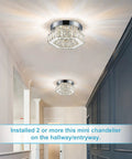 Two 6.3 Inch Crystal Ceiling Light Fixture Mini Square Chandelier With Sparkling K9 Crystals And Stainless Steel Trim in hallway