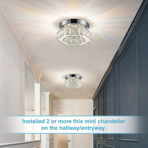 Two 6.3 Inch Crystal Ceiling Light Fixture Mini Square Chandelier With Sparkling K9 Crystals And Stainless Steel Trim in hallway