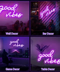Good Vibes Neon Sign USB Powered With Switch Pink Purple LED Wall Decor For Bedroom Game Room Party Wedding Bar Living Space