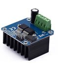 Dual BTS7960 43A High Power Beefed Up H Bridge Motor Driver Module with green terminal and heat sink on white background