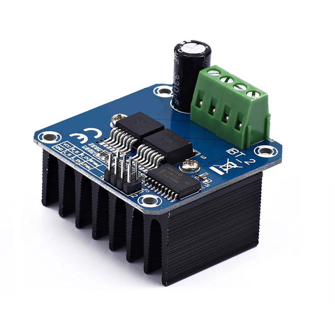 Dual BTS7960 43A High Power Beefed Up H Bridge Motor Driver Module with green terminal and heat sink on white background