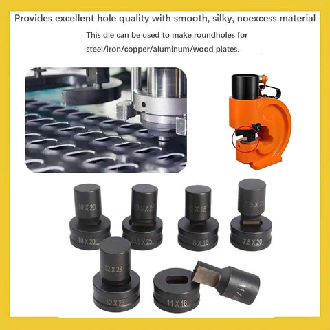 Oval Slotted Die For CH-70 Hydraulic Press Replacement Hole Punch Die for Heavy Duty Punching Machine; various size dies displayed