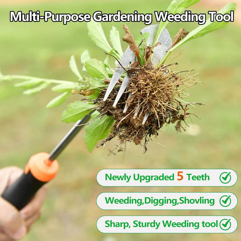Five Teeth Weed Puller Tool With Rubber Handle Upgraded Stainless Steel Hand Weeder in garden removing weed root