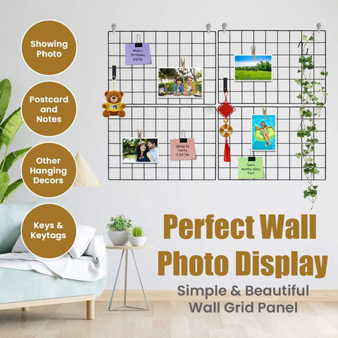 Black Metal Wire Wall Grid Set of 4 Hanging Panels to Drip Your Walls With Photos and Notes Rock Solid Storage That Hits Different for Dorms or Apartments to Keep You Straight and Organized With Zero Hassle