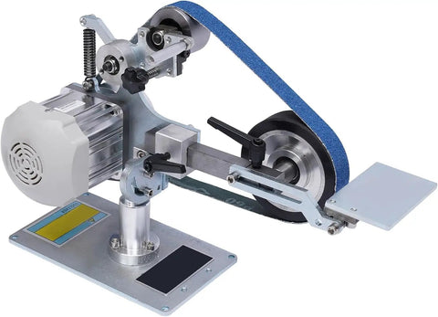 Heavy Duty 1x30 Belt Sander And Disc Grinder With Brushless Motor For Desktop Woodworking showing its compact design and belt mechanism.