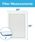Image showing dimensions of Premium 20x25x1 Pleated Air Filter MERV 13 MPR 2200 for Home HVAC Electrostatic 3 Month Allergen