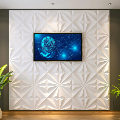 Easy Peel And Stick 3D Wall Panels For Interior Decor, Premium PVC White Tiles With Star And Diamond Pattern, 19.69 By 19.69 Inches, Pack Of 12 Covers About 32 Sq Ft, Modern Accent Wall Makeover