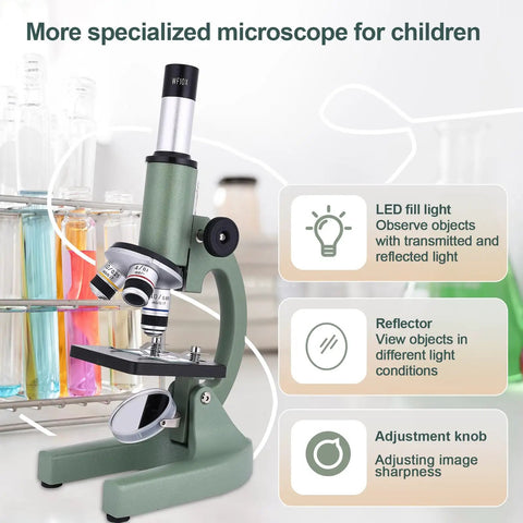 Kids And Adults Microscope With 40X-2000X Magnification, LED fill light, phone holder, USB or battery powered, for education