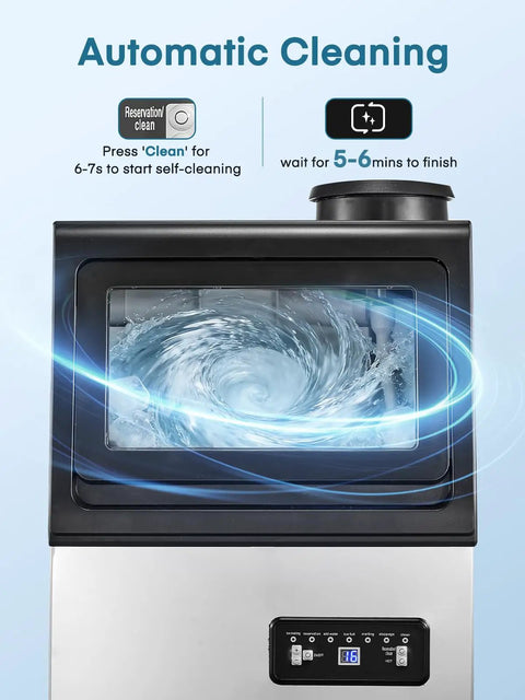 Close-up of Beast Mode Ice Maker For Home Bar, 100 Lbs Per Day, with LED Display and automatic cleaning feature.
