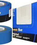 Blue Painter's Masking Tape With Safe Release Crepe Paper For Multi Surface Projects 2 In By 60 Yd and packaging.