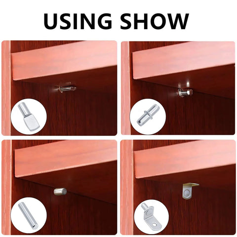 120 Pcs Shelf Pins Kit With Four Styles Nickel Plated Shelf Support Pegs For Bookcases Kitchens Cabinets And Closets usage display