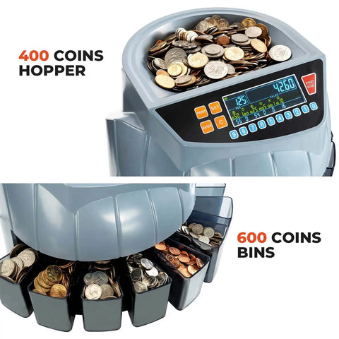 Coin Counter And Sorter Machine With Six Bins Counts Up To 250 Coins Per Minute Handles One Cent Five Cent Ten Cent Twenty Five