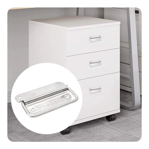 Beefy 4 Inch 304 Stainless Steel Ring Pull Handles 2 Pack With Foldable Ring And Mounting Hardware on white drawer cabinet