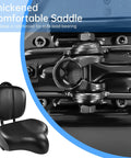 Plush Oversized Comfort Bike Seat With Backrest For Cushioned Rides, Ergonomic Saddle With Supportive Back, Ideal For Long Days In The Saddle, Reducing Pressure And Vibration On Bumpy Roads, black leather seat and backrest close-up