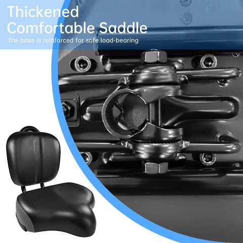 Plush Oversized Comfort Bike Seat With Backrest For Cushioned Rides, Ergonomic Saddle With Supportive Back, Ideal For Long Days In The Saddle, Reducing Pressure And Vibration On Bumpy Roads, black leather seat and backrest close-up