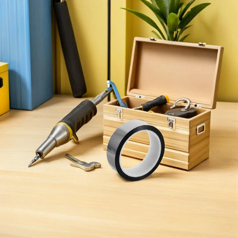 Anti Static Adhesive Tape For Electronics Assembly And PCB Work, Heat Resistant Pro Grade Adhesion, Thin And Easy To Cut, Great For Circuit Boards, Electronics Parts, Floor Labeling And Industrial Use, black tape roll on desk