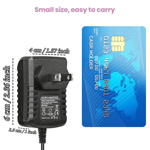 Guitar Pedal Power Supply 9V 1A DC Center Negative For Multi Pedal Boards next to credit card for size comparison