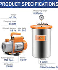 Product specifications for Knockout Suction Smooth As Butter 5 Gallon Vacuum Chamber with pump, stainless steel construction.