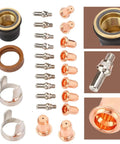 24Pcs Plasma Cutter Consumables Kit with brass electrodes, IPT40 tips, and torch pieces, compatible with YESWELDER CUT 55DS Pro and 65DS