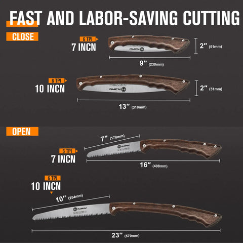 7 Inch Folding Hand Saw With Wenge Wood Handle And Leather Sheath Beastly Sharp Heavy Duty SK5 High Carbon Steel Pruning Saw dimensions