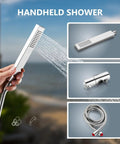 Wall Mount Outdoor Shower Kit With Handheld Spray, Double Handle Exposed Shower Valve, Polished Chrome Finish
