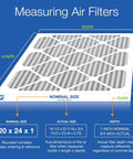 MERV 12 Pleated Furnace Air Filter With Activated Carbon For Odor And VOC Control, 20x24x1 Size Diagram Showing Measurements