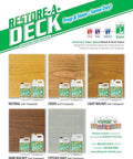 Dark Walnut Wood Stain For Decks And Fences Penetrating Semi Transparent Finish displayed on samples next to other colors.