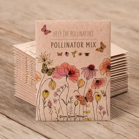 Bentley Pollinator Mix Ready-To-Sow Wildflower Seeds Packets For Butterfly Gardens, front view showing floral design