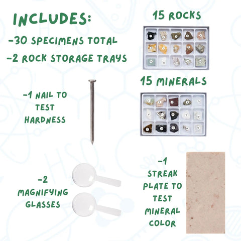 STEM Rock And Mineral Kit For Kids With 30 Real Geology Specimens Hands On Viewer Identification Tools And Testing Tools Geology Set For Young Geologists Ages 8 And Up, 2 trays