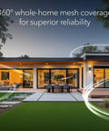 WiFi 7 Mesh System For Home With Dual Band Coverage Up To 6,000 Sq Ft, 5 Gbps Speed, 70 Devices extends signal over modern home exterior