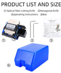 Precision Optical Fiber Cleaver FC-6S With Built-In Shred Collector For 250um To 900um Coating, includes accessories and instructions.