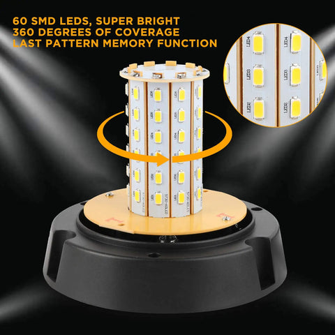 Close-up of 60 LED light assembly for Two Pack 60 LED Amber Warning Beacon Lights with Magnetic Base and 16 Foot Cord