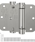 Self Closing Door Hinges 3.5 Inch Brushed Nickel Beefy Spring Loaded Hinges Heavy Duty Adjustable Tension For Interior Doors UL Listed Five Eighths Inch Radius Corners 2 Pack with screws and hex key