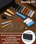 Heavy Duty All In One Sewing Kit for Cars, Carpets, Shoes. Includes tools and case; 25 needles, 12 thread spools, and 3 awls visible.