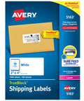 Top Shelf 2 x 4 Shipping Labels 1000 Count White Mailing Stickers With Sure Feed Tech And True Block Coverage on blue packaging.