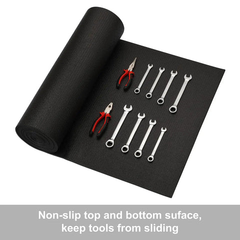 Dope Non Slip Foam Toolbox Drawer Liner With Textured Grip 24 Inch Wide By 24 Foot Long Cut To Fit Easy Heavy Duty Tool Mat in use with tools