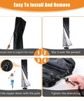 Steps showing installation of Heavy Duty Waterproof Patio Umbrella Cover For 13 To 15 Ft Double Sided Market Umbrellas 70 Inch Tall