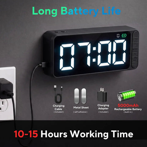 Super Sleek Hidden Camera Clock With 4K Wireless WiFi Surveillance easy setup and charging components visible on wall.