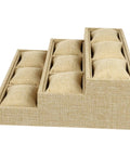 Khaki Multi Grid Watch Organizer With Deep Compartments For Desktop And Home, Classic Jewelry Display Tray With Soft Cushion Pads.