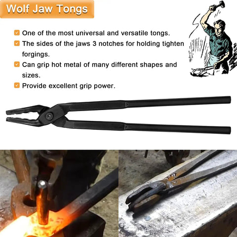 Wolf Jaw Tongs 15 Inch For Blacksmithing With Pro Grade Forging Hammer For Anvil Heavy Duty Tools For Knife Making Forged Tongs