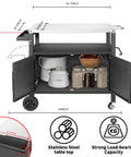 Grill Cart With Big Storage Cabinet And Stainless Steel Surface Movable Outdoor Dining Station For Pizza Ovens And Grills