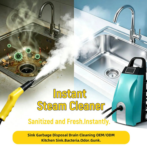 Heavy Duty Steam Cleaner With Boss Level 3.5L Tank And 30 Minute Runtime For Auto Detailing, cleaning dirty kitchen sink.