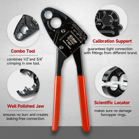 Angle Head PEX Crimping Tool for Copper Rings 1/2 and 3/4 Inch IWS-1234C Angle Combo Crimper details and specifications