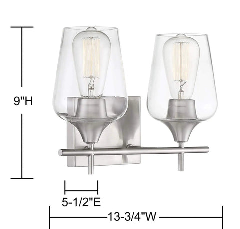 Dope Octave Bohemian Clear Glass Vanity Wall Light Two Light Bath Fixture In Warm Brass 120 Total Watts 10 Inch Height 14 Inch Width LED CFL And Incandescent Compatible Two 60W E26 Base Bulbs Not Included Up Or Down Mount