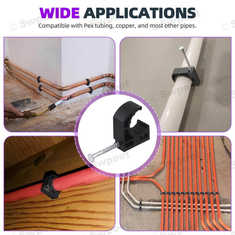 Black Half Clamp J Hook Nail Assortment Kit, 50 Pcs, securing PEX tubing and cables in various installation scenarios.