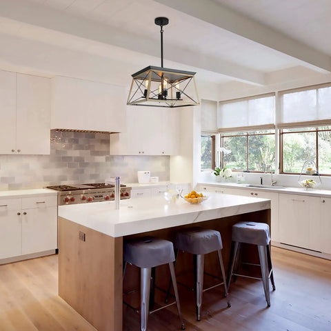 Farmhouse Pendant Light Fixture, 4 Light Geometric Rustic Chandelier For Kitchen Island And Dining Room in modern kitchen