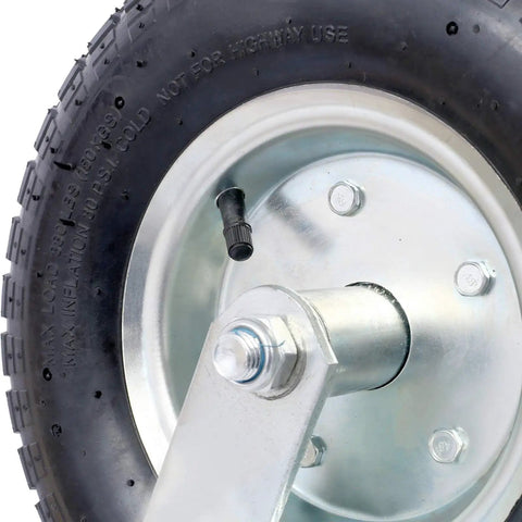 No Sweet Glide 12 Inch Pneumatic Caster Wheels Set with metal hub, knobby rubber tire, and ball bearing assembly.